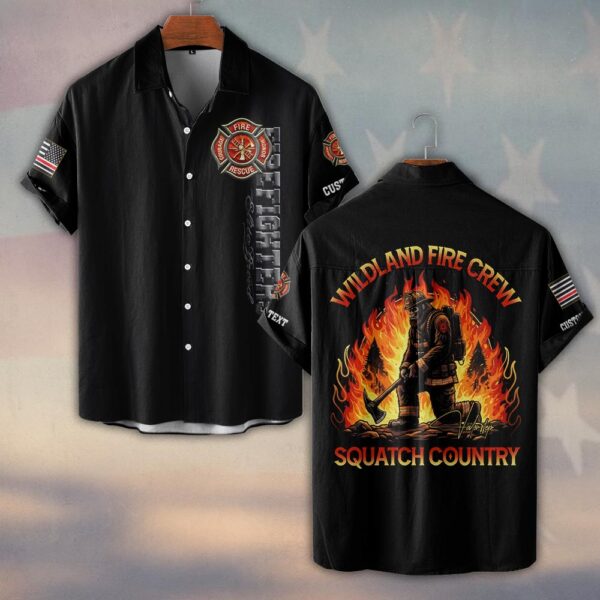 Custom Name & Dept Wildland Fire Crew Squatch Country #DQH0176 - Short Sleeve Button Shirt