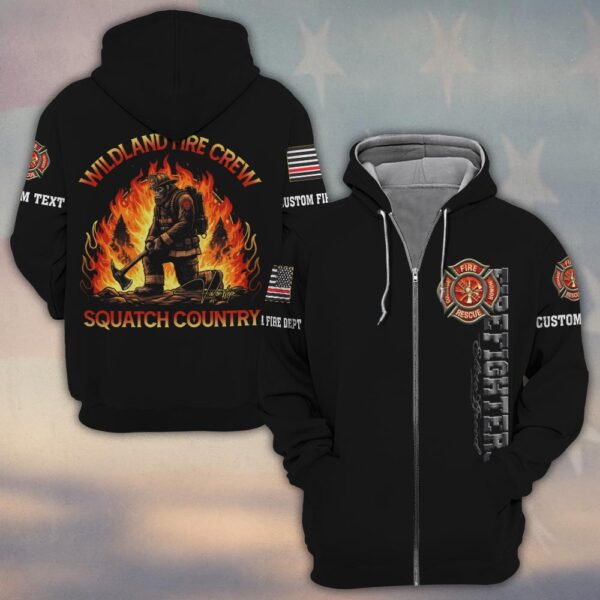 Custom Name & Dept Wildland Fire Crew Squatch Country #DQH0176 - Zip Hoodie