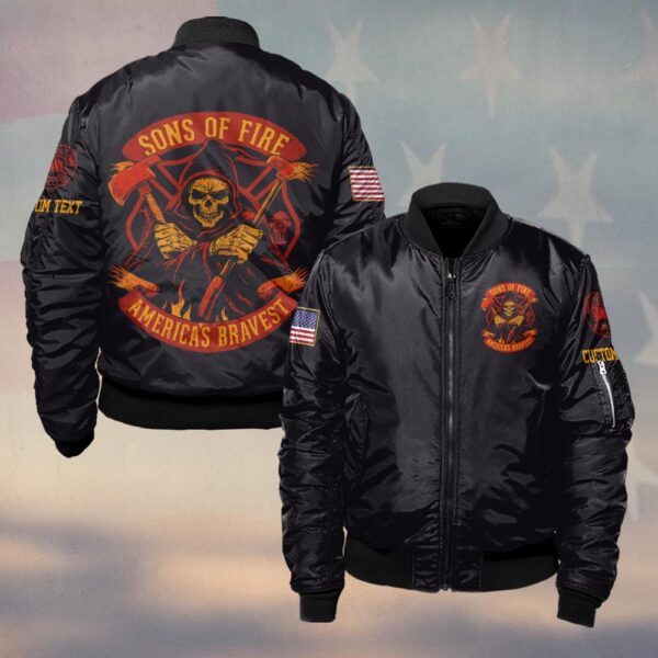 Custom Text Sons Of Fire America Bravest #DQH0177 - Bomber Jacket