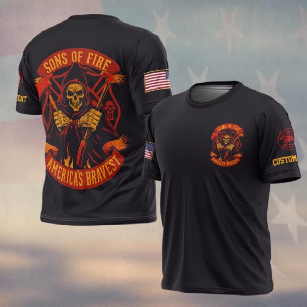 Custom Text Sons Of Fire America Bravest #DQH0177 - T-shirt