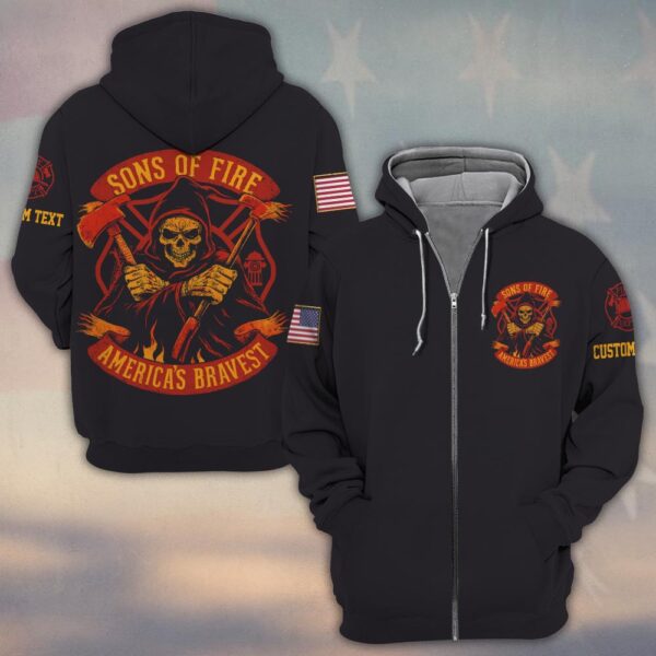 Custom Text Sons Of Fire America Bravest #DQH0177 - Zip Hoodie