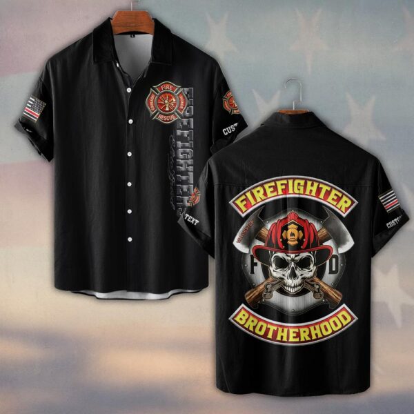 Custom Name & Dept Firefighter Brotherhood Skull Edition #DQH0180 - Short Sleeve Button Shirt