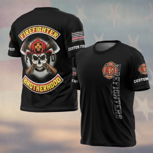 Custom Name & Dept Firefighter Brotherhood Skull Edition #DQH0180 - T-shirt