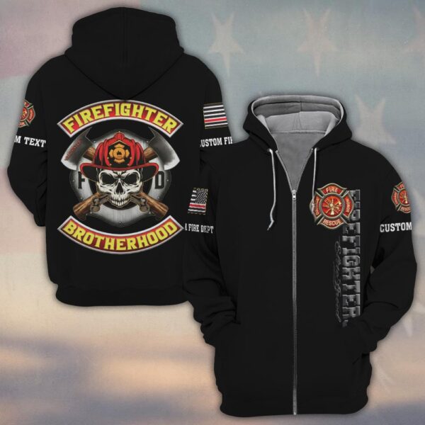 Custom Name & Dept Firefighter Brotherhood Skull Edition #DQH0180 - Zip Hoodie