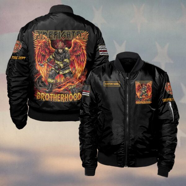 Custom Name & Dept Wings of Fire Brotherhood Firefighter #DQH0182 - Bomber Jacket