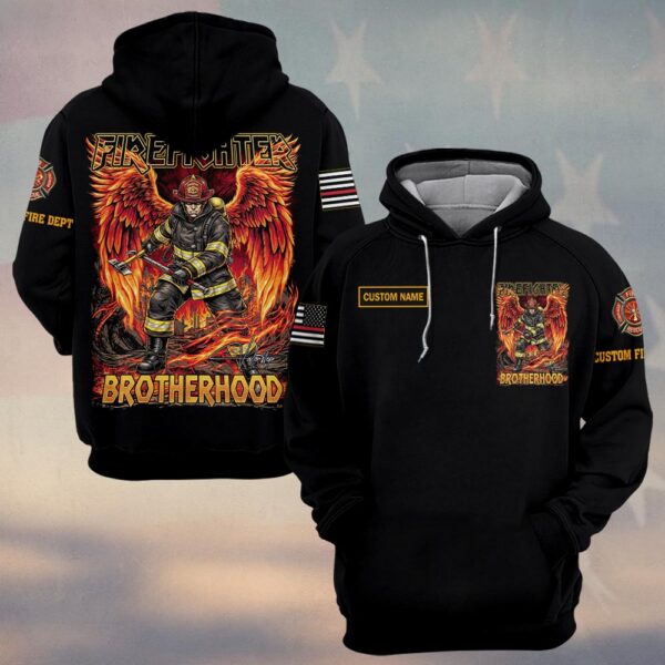 Custom Name & Dept Wings of Fire Brotherhood Firefighter #DQH0182 - Hoodie