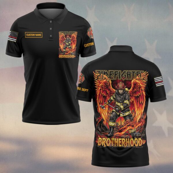 Custom Name & Dept Wings of Fire Brotherhood Firefighter #DQH0182 - Polo