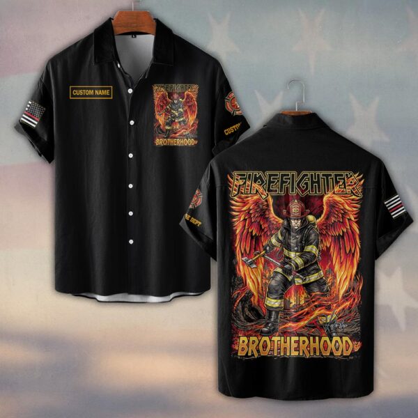 Custom Name & Dept Wings of Fire Brotherhood Firefighter #DQH0182 - Short Sleeve Button Shirt