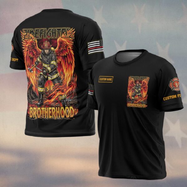 Custom Name & Dept Wings of Fire Brotherhood Firefighter #DQH0182 - T-shirt