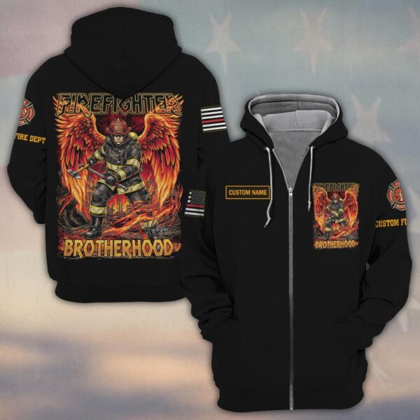 Custom Name & Dept Wings of Fire Brotherhood Firefighter #DQH0182 - Zip Hoodie