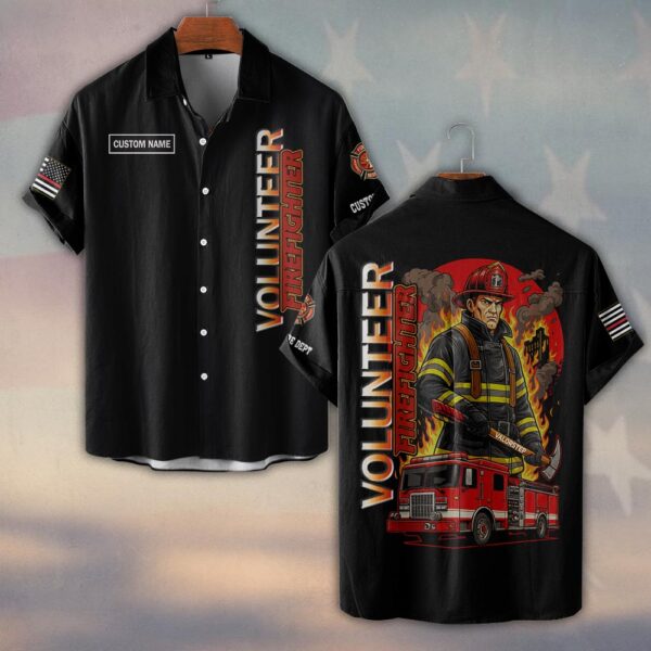 Custom Name & Dept The Red Engine Guardians Firefighter #DQH0183 - Short Sleeve Button Shirt