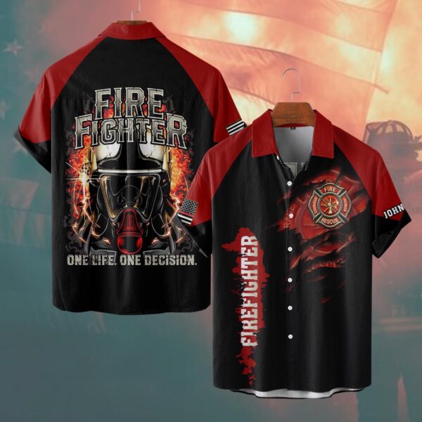 Custom Name Firefighter One Life One Decision #DQH0187 - Short Sleeve Button Shirt