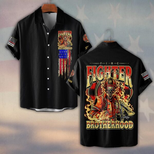 Custom Name Firefighter Brotherhood #DQH0188 - Short Sleeve Button Shirt
