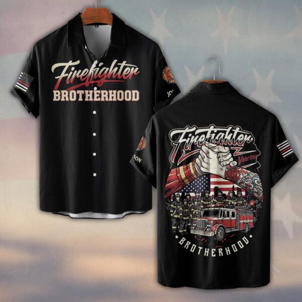 Custom Name Strong Firefighter Brotherhood #DQH0189 - Short Sleeve Button Shirt