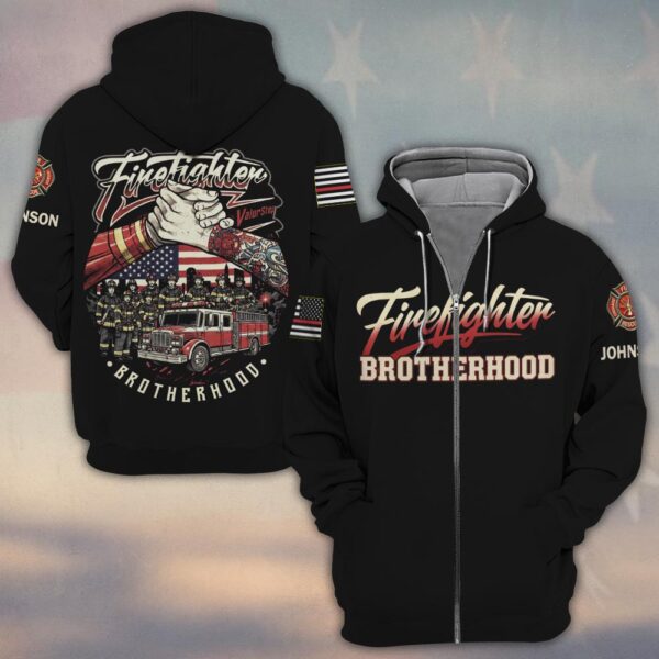 Custom Name Strong Firefighter Brotherhood #DQH0189 - Zip Hoodie