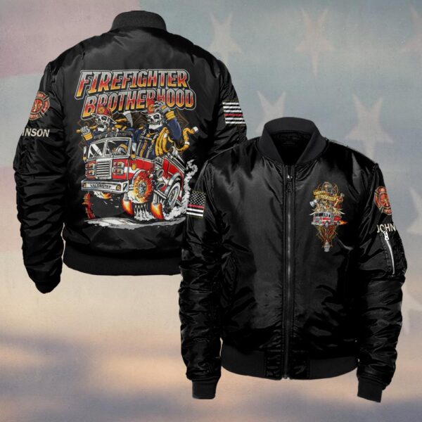 Custom Name Brotherhood of Flames Firefighter #DQH0191 - Bomber Jacket