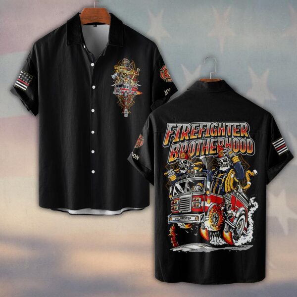 Custom Name Brotherhood of Flames Firefighter #DQH0191 - Short Sleeve Button Shirt