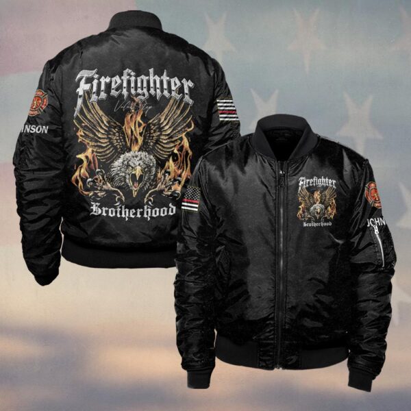 Custom Name Eagle of Fire Firefighter Brotherhood #DQH0193 - Bomber Jacket