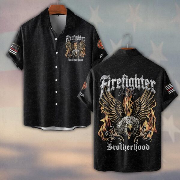 Custom Name Eagle of Fire Firefighter Brotherhood #DQH0193 - Short Sleeve Button Shirt