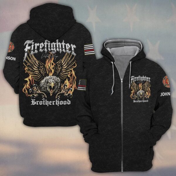 Custom Name Eagle of Fire Firefighter Brotherhood #DQH0193 - Zip Hoodie