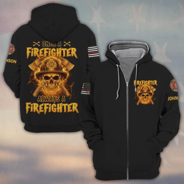Custom Name & Dept Once Always a Firefighter Skull of Fire #DQH0195 - Zip Hoodie
