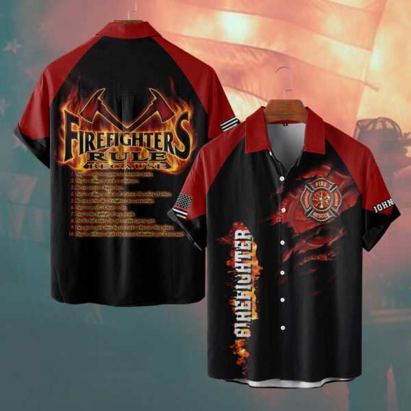 Custom Name & Dept The Firefighters Rule #DQH0196 - Short Sleeve Button Shirt