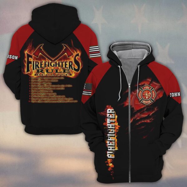 Custom Name & Dept The Firefighters Rule #DQH0196 - Zip Hoodie