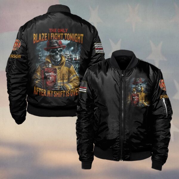 Custom Name Whiskey And Fire The Only Blaze Firefighter #DQH0199 - Bomber Jacket