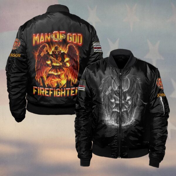 Custom Name Angel of the Flames Man of God Firefighter #DQH0200 - Bomber Jacket
