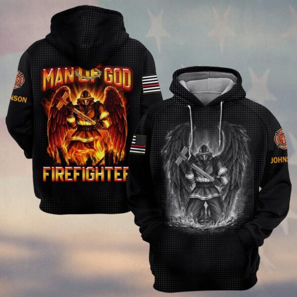 Custom Name Angel of the Flames Man of God Firefighter #DQH0200 - Hoodie