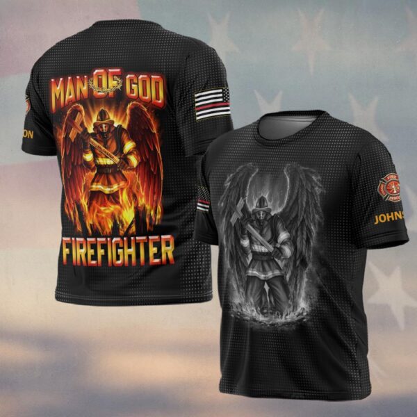 Custom Name Angel of the Flames Man of God Firefighter #DQH0200 - T-shirt