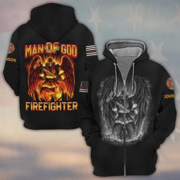 Custom Name Angel of the Flames Man of God Firefighter #DQH0200 - Zip Hoodie