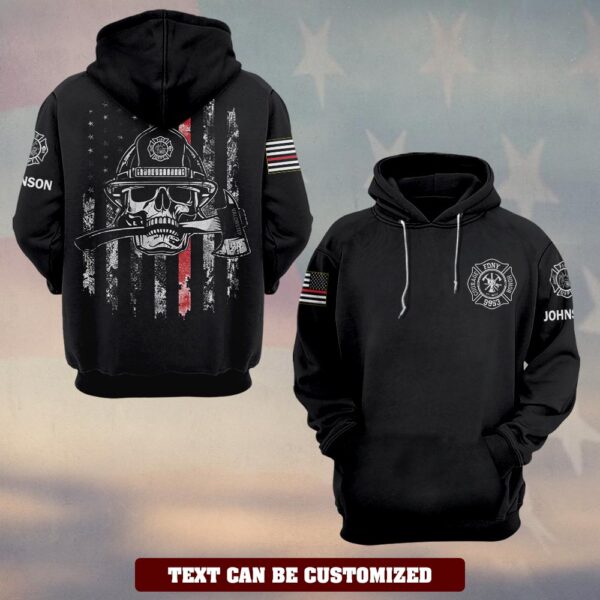 Custom Name Skull & Axe Thin Red Line Firefighter #DQH0209 - Hoodie