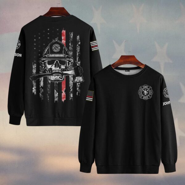 Custom Name Skull & Axe Thin Red Line Firefighter #DQH0209 - Sweatshirt