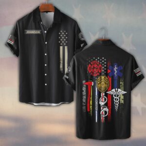 Custom Name United First Responders #DQH0210 - Short Sleeve Button Shirt