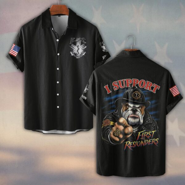 Custom Name Bulldog EMT First Responder Support #DQH0211 - Short Sleeve Button Shirt