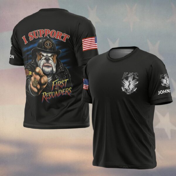 Custom Name Bulldog EMT First Responder Support #DQH0211 - T-shirt