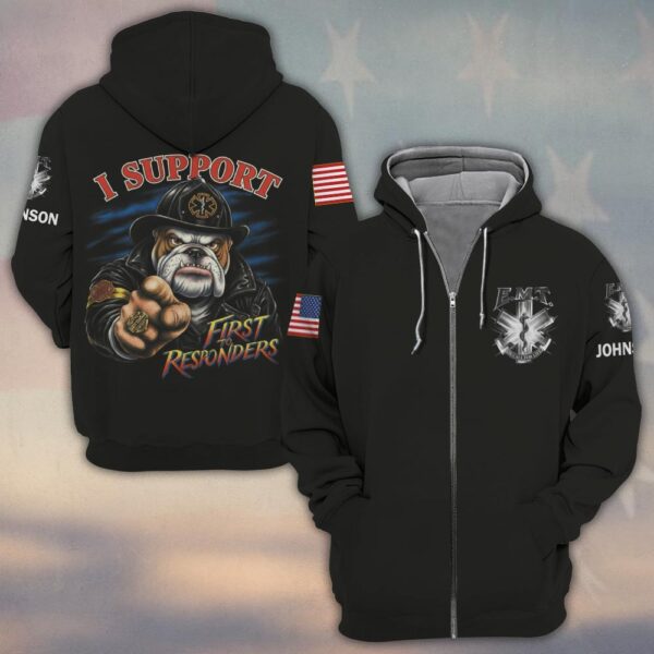 Custom Name Bulldog EMT First Responder Support #DQH0211 - Zip Hoodie