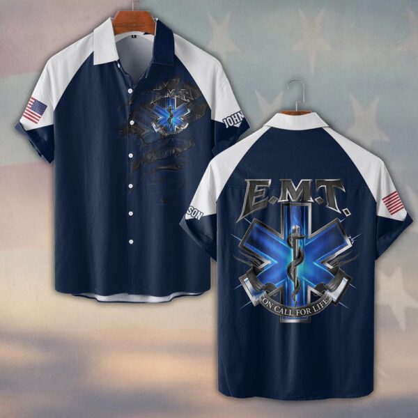 Custom Name On Call For Life EMT #DQH0212 - Short Sleeve Button Shirt