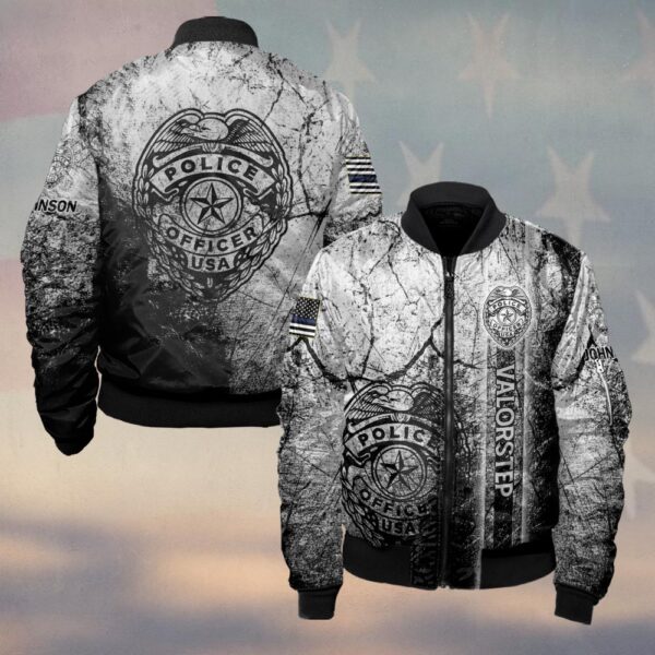 Custom Text Police Badge – Honor & Duty Edition #DQH0213 - Bomber Jacket
