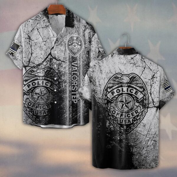 Custom Text Police Badge – Honor & Duty Edition #DQH0213 - Short Sleeve Button Shirt