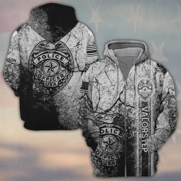 Custom Text Police Badge – Honor & Duty Edition #DQH0213 - Zip Hoodie