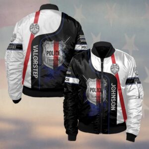 Custom Text Police Shield - Valor Line Edition #DQH0214 - Bomber Jacket
