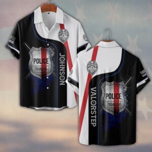 Custom Text Police Shield - Valor Line Edition #DQH0214 - Short Sleeve Button Shirt