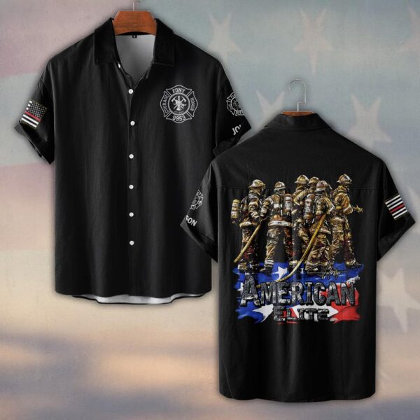 Custom Name & Dept & Number Firefighter American Elite #DQH0215 - Short Sleeve Button Shirt