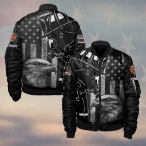Custom Text Eagle & Helmet Firefighter #DQH0216 - Bomber Jacket