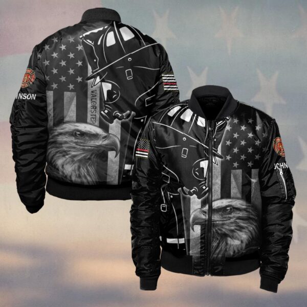 Custom Text Eagle & Helmet Firefighter #DQH0216 - Bomber Jacket