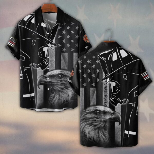 Custom Text Eagle & Helmet Firefighter #DQH0216 - Short Sleeve Button Shirt