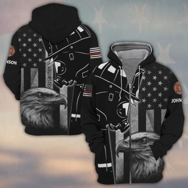 Custom Text Eagle & Helmet Firefighter #DQH0216 - Zip Hoodie