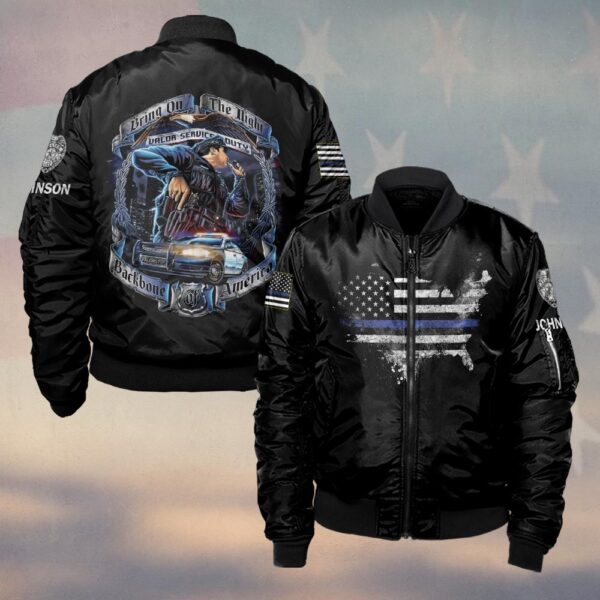 Custom Text Police Bring On The Night America Backbone #DQH0217 - Bomber Jacket